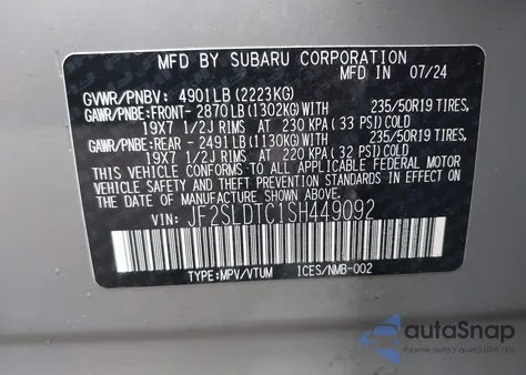 2025 Subaru Forester Touring из США, поврежденный, VIN JF2SLDTC1SH449092